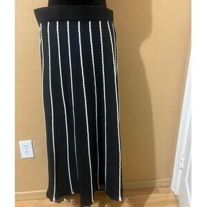 Black White Striped Sweater Midi Skirt Closet staple Career Modest Minimalist